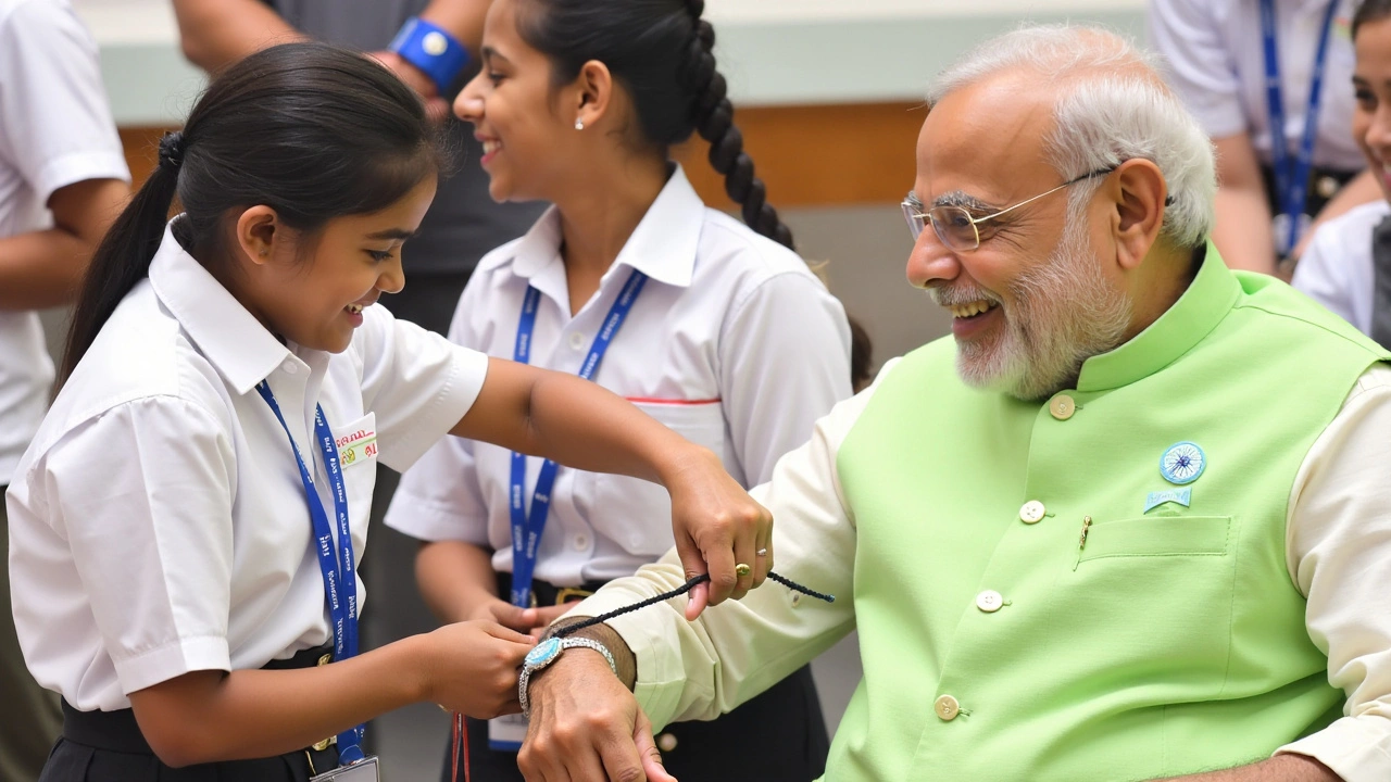 PM Modi Celebrates Raksha Bandhan with Schoolgirls, Highlights Importance of Sibling Bonds